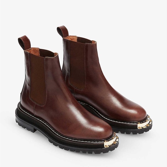 Sandro Noha Leather Chelsea Boots Notched Gold - Brown 38 - Picture 1 of 6